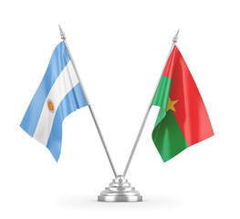 Burkina Faso and Argentina table flags isolated on white 3D rendering 