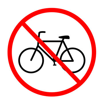 No bicycles warning sign. No Bikes symbol on white background. No bicycle parking sign in circle.