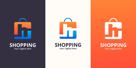 Initial  H Shop Logo designs Template. Illustration vector graphic of  letter and shop bag combination logo design concept. Perfect for Ecommerce,sale, discount or store web element. Company emblem