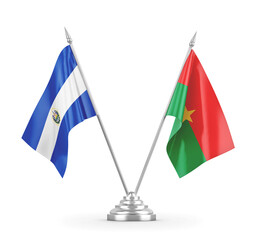 Burkina Faso and El Salvador table flags isolated on white 3D rendering