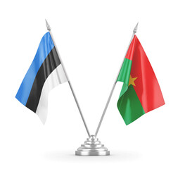 Burkina Faso and Estonia table flags isolated on white 3D rendering