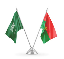 Burkina Faso and Saudi Arabia table flags isolated on white 3D rendering