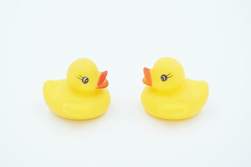 Yellow duck animal toy on white background
