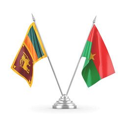 Burkina Faso and Sri Lanka table flags isolated on white 3D rendering