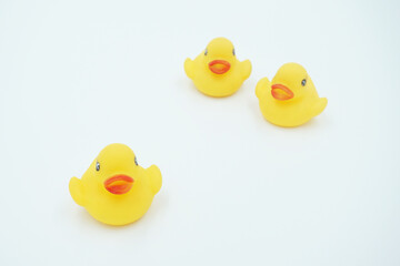 Yellow duck animal toy on white background