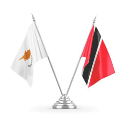 Trinidad and Tobago and Cyprus table flags isolated on white 3D rendering
