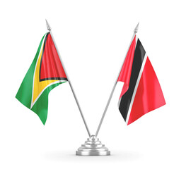 Trinidad and Tobago and Guyana table flags isolated on white 3D rendering