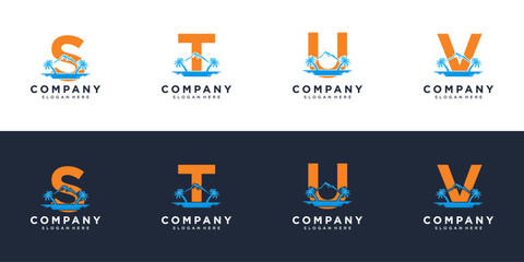 Letter s t u and v with abstract beach logo template