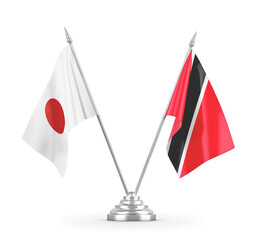 Trinidad and Tobago and Japan table flags isolated on white 3D rendering