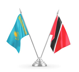 Trinidad and Tobago and Kazakhstan table flags isolated on white 3D rendering