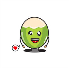 Coconut mascot with love, cute coconut mascot on white background
