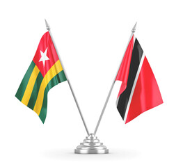 Trinidad and Tobago and Togo table flags isolated on white 3D rendering