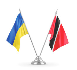 Trinidad and Tobago and Ukraine table flags isolated on white 3D rendering