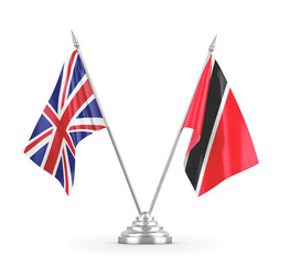 Trinidad and Tobago and United Kingdom table flags isolated on white