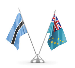 Tuvalu and Botswana table flags isolated on white 3D rendering 