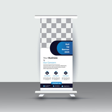 White roll up banner design template for corporate, business and others