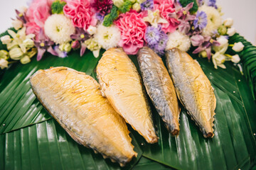 smoked mackerel, Fresh mackerel from Mae Klong, Thailand, Thai food, Rastrelliger brachysoma.