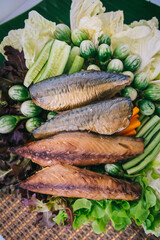 smoked mackerel, Fresh mackerel from Mae Klong, Thailand, Thai food, Rastrelliger brachysoma.