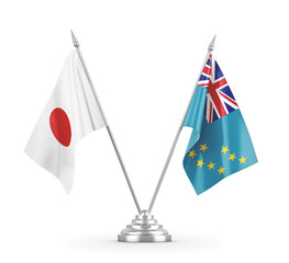 Tuvalu and Japan table flags isolated on white 3D rendering