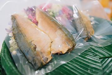 smoked mackerel, Fresh mackerel from Mae Klong, Thailand, Thai food, Rastrelliger brachysoma.