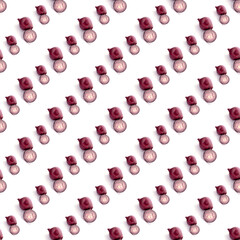 Pattern, natural purple bow, onion rings, isolated on white background, texture, wallpaper, minimalistic flat style, template,