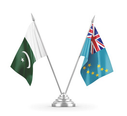 Tuvalu and Pakistan table flags isolated on white 3D rendering