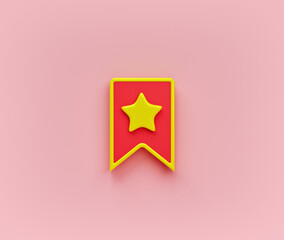 Bookmark icon with star. favorite symbol. minimal design. 3d rendering