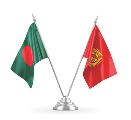 Kyrgyzstan and Bangladesh table flags isolated on white 3D rendering 