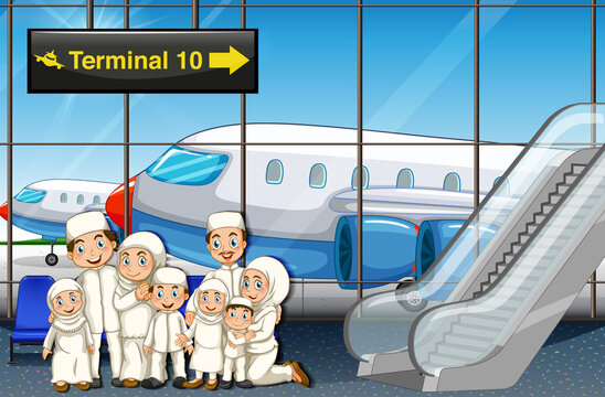 Muslim family at the airport
