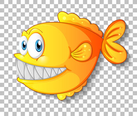 Yellow exotic fish cartoon character on transparent background