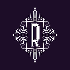 Elegant monogram design with letter R. Business emblem, glamour badge, vintage initial label template.