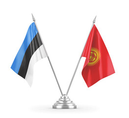 Kyrgyzstan and Estonia table flags isolated on white 3D rendering
