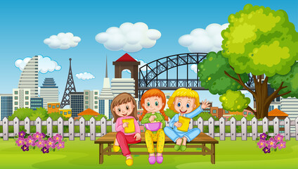 Obraz na płótnie Canvas Scene with many children in the park