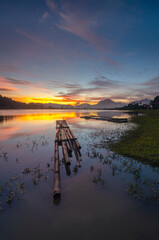 Beautiful sunset in the magical lake of Tarusan Kamang, West Sumatra, Indonesia