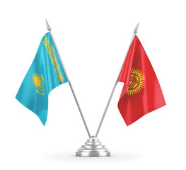 Kyrgyzstan and Kazakhstan table flags isolated on white 3D rendering