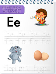Alphabet tracing worksheet with letter and vocabulary