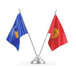 Kyrgyzstan and Kosovo table flags isolated on white 3D rendering