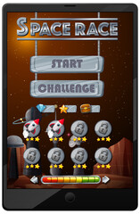 Space race mission game on tablet screen