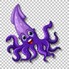 Cute Squid cartoon character on transparent background