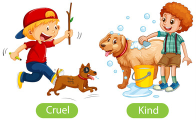 Opposite words with cruel and kind