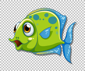 Green exotic fish cartoon character on transparent background