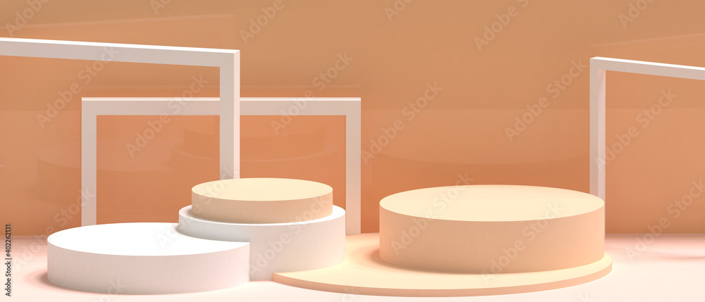 Poster podium banner stage geometric shapes and frame square box with cylinder concept minimal on yellow ba