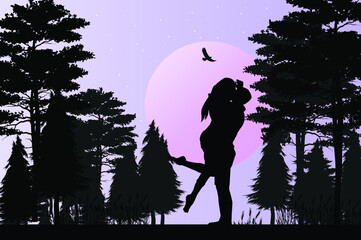 silhouette of couple in love, simple vector illustration