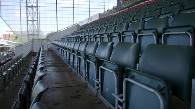 Empty vacant seats at sports stadium during coronavirus pandemic