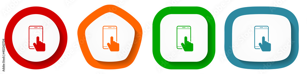 Poster smartphone, mobile phone vector icon set, flat design buttons on white background