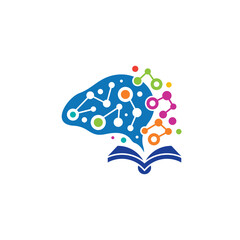 Brain and book logo concept. Modern education science logo template