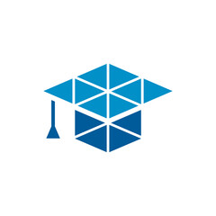 Graduation cap geometric crystal prism logo concept. Toga hat for education school university logo template