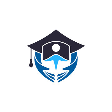 Education care logo. Hand with toga and people for school/university/college logo template