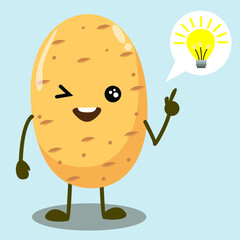 vector illustration of cute and kawaii potato cartoon characters. happy and smile after get an idea with shining lamp. inspiration to a good boss or employee. for icons, logos, symbols, mascot