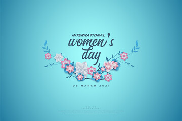 women's day background with soft blue flowers.
